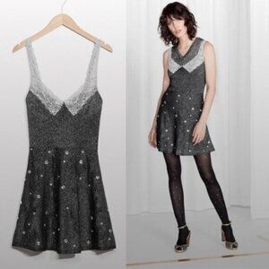 Rodarte x & Other Stories Dress Lace-Trim Lurex Mini Embellished in Black